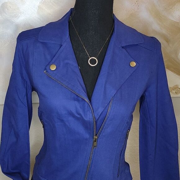 Moto Stlye Jacket Sapphire Blue Color - Picture 12 of 15